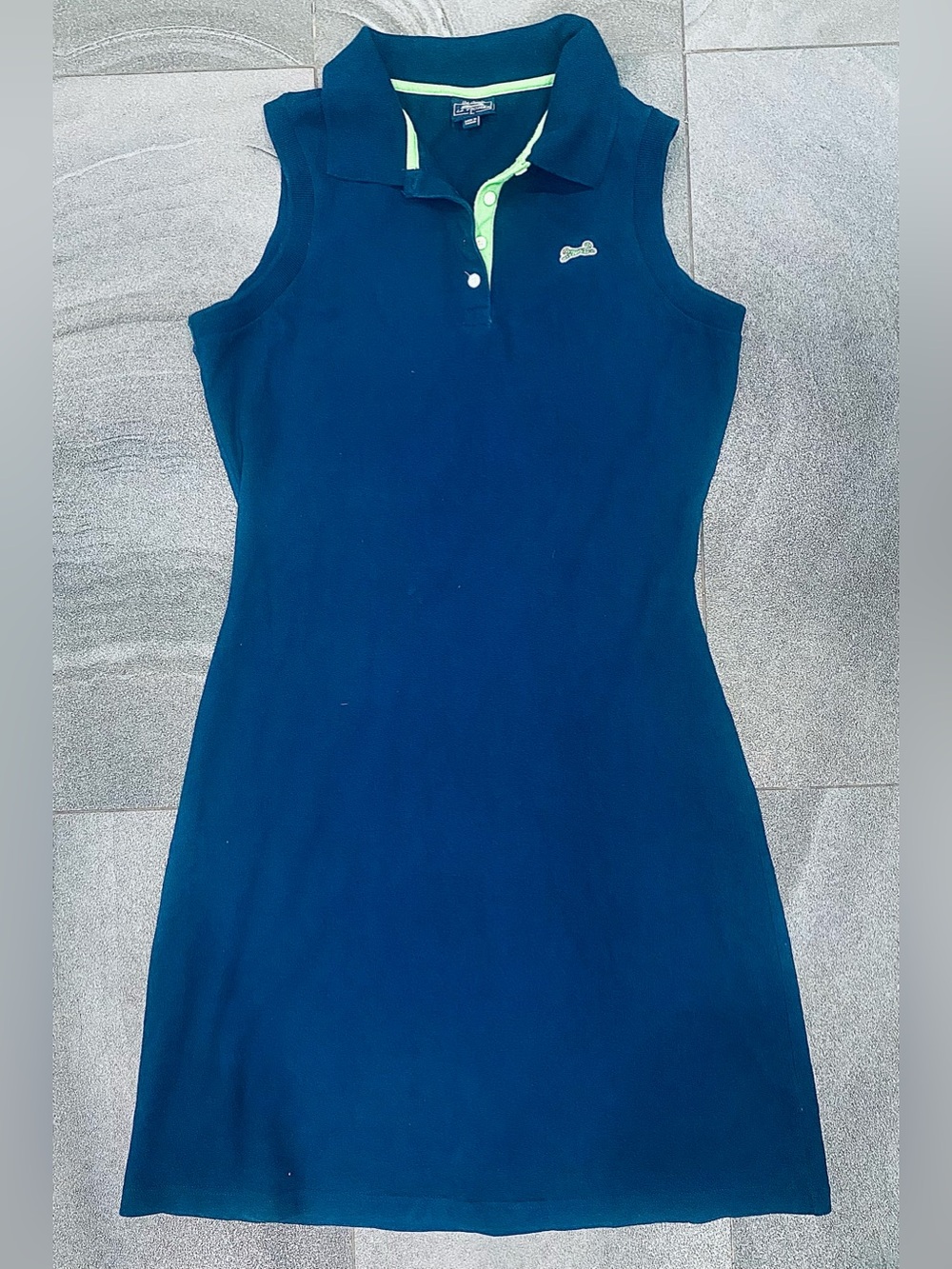 Vintage Le Tigre Sleeveless Polo Dress in Navy with Lime Trim Size L